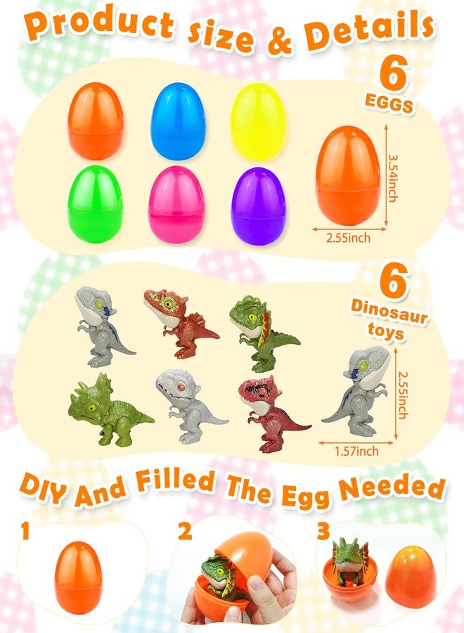AMENON 6 Pack Jumbo 3.5" Easter Eggs Filled with Biting Finger Dinosaurs Toys Inside, Fun Finger Puppets Set for Kids Toddlers Easter Basket Stuffers Fillers Plastic Surprise Eggs Hunt Easter Party Favors - Image 2